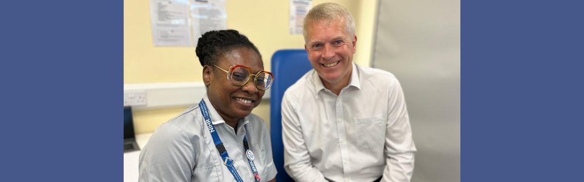 Image of research participant and Clinical Trials Assistant