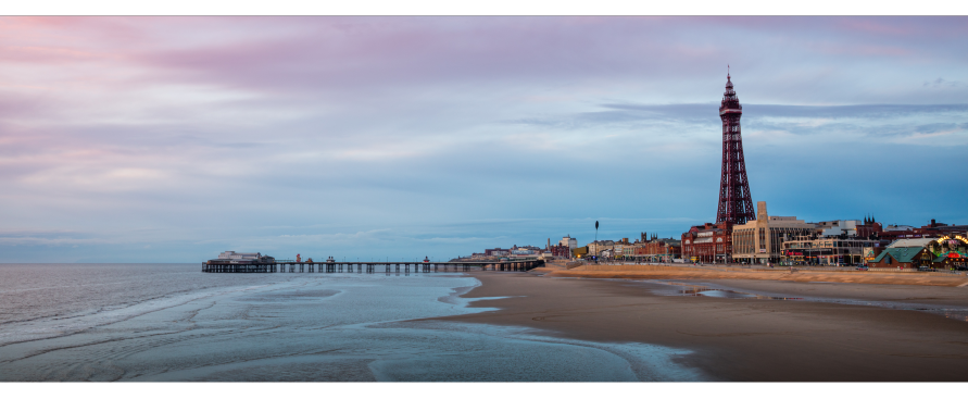 Blackpool tower promenade and beach sunset image