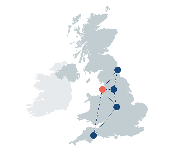 map of United Kingdom showing locations of each Patient Recruitment Centre site